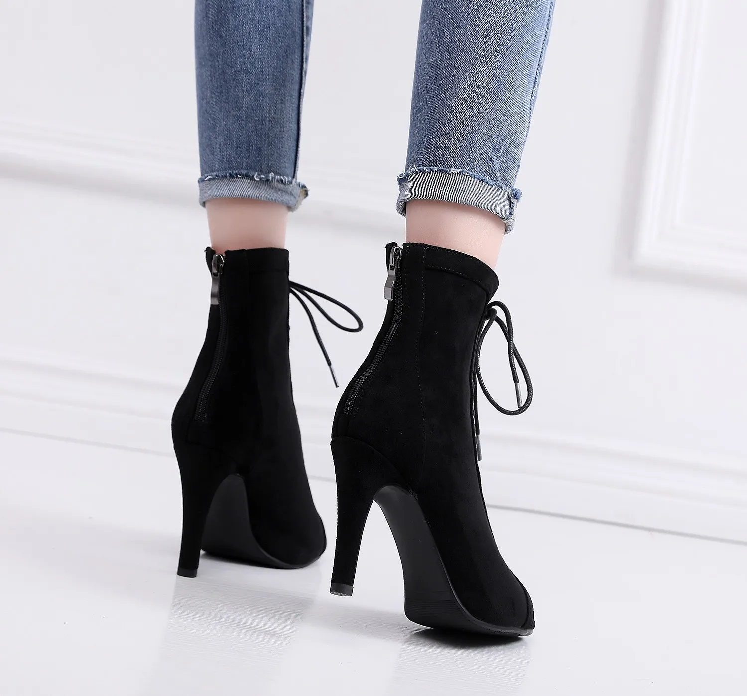 Женские ботинки на высоком каблуке черные туфли для латиноамериканских танцев