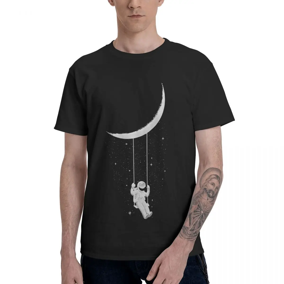 

Fashion Moon Swing T Shirt Pure Cotton Round Neck Male T-Shirts Short Sleeve PlClassic Tees Tops