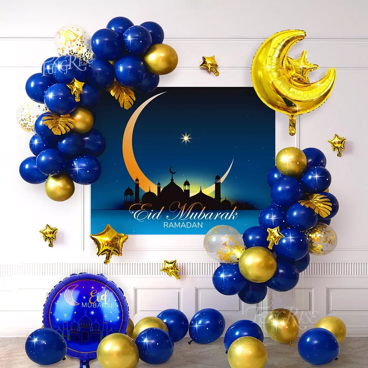 

NEW2023 EID Mubarak Moon Balloon Background Set Ramadan Decoration For Home Islamic Muslim Party Backdrop Set EID Al Adha Ramada