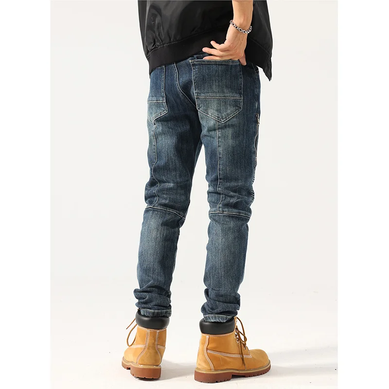 Self-cultivation Elastic Force Blue Pencil Pants Streetwear Men 2022 Autumn and Winter New Pattern Recreational Jeans Female