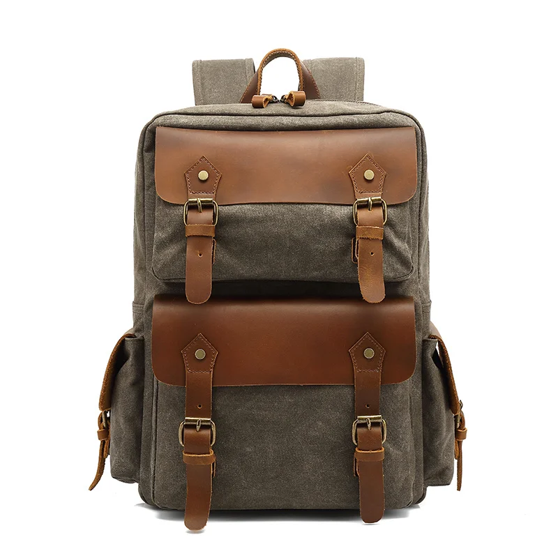 

Rucksacks Men travel Backpack Vintage Canvas Backpack Leather School Bag Neutral Portable Wearproof Travel Bag laptop mochila