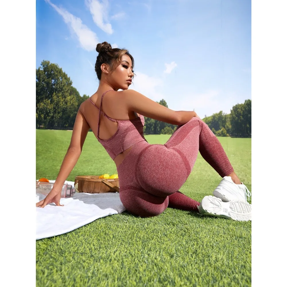 Новинка лета 2023, комплект для йоги, леггинсы и топы, спортивные костюмы для фитнеса, одежда для тренажерного зала, бюстгальтер с перекрестными лямками на спине, Бесшовные женские брюки для бега