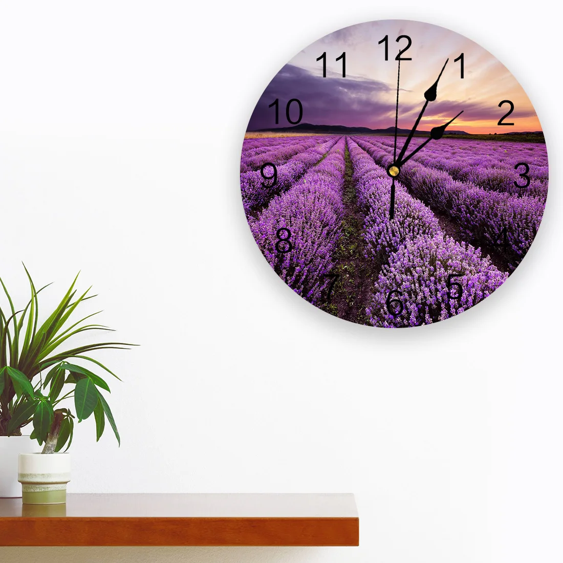 Настенные часы с изображением лаванды заката фиолетового цветка полевые