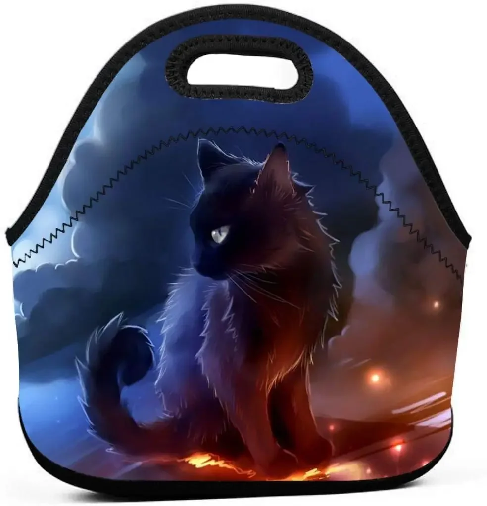 

Cute Cat Neoprene Lunch Bag Reusable Insulated Lunch Tote with Zipper Carrying Lunchbox for School Picnic Travel