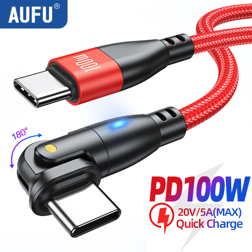 

AUFU 180 Rotate USB C To Type C Cable PD100W 60W Fast Charging Cord For Xiaomi POCO Oneplus Huawei Mobile Cellphone MacBook Wire