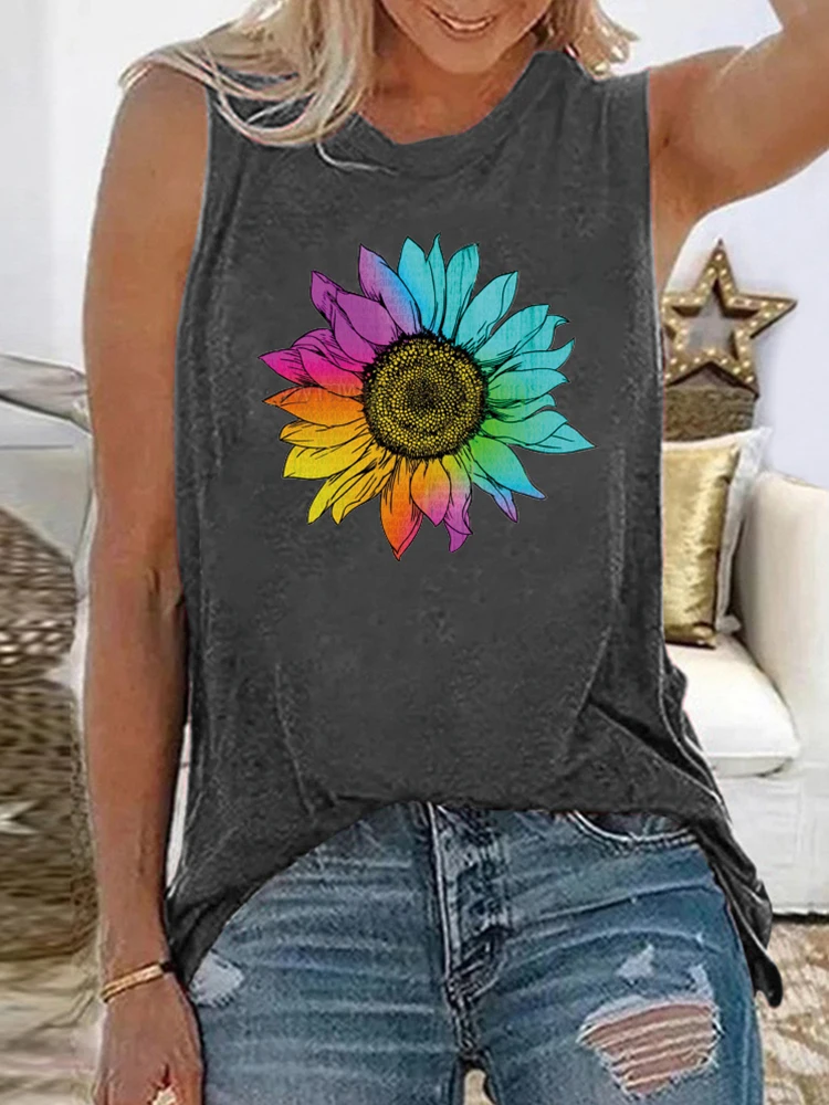 Футболка женская с ярким принтом подсолнуха повседневный Свободный Топ без