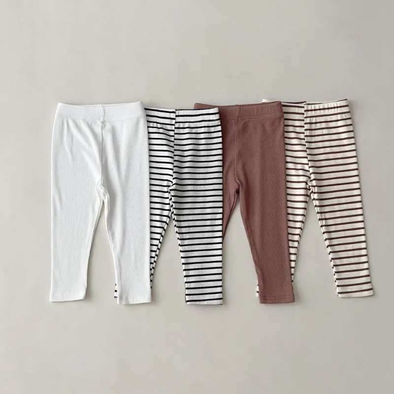 

Korea Baby Pants Leggings Cotton Elasticity Pants For Newborn Girl And Boy PP Pants Striped Children Baby Basic Bottom