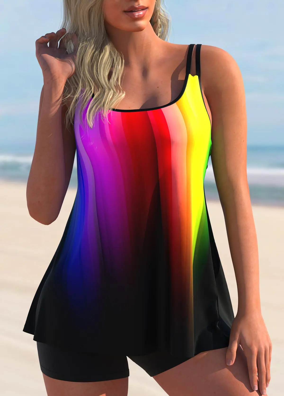 Two Piece Swimsuit Women With Shorts 2022 Printed Tankini Swimwear Female Sports Bathing Suit Beachwear Swimming Summer