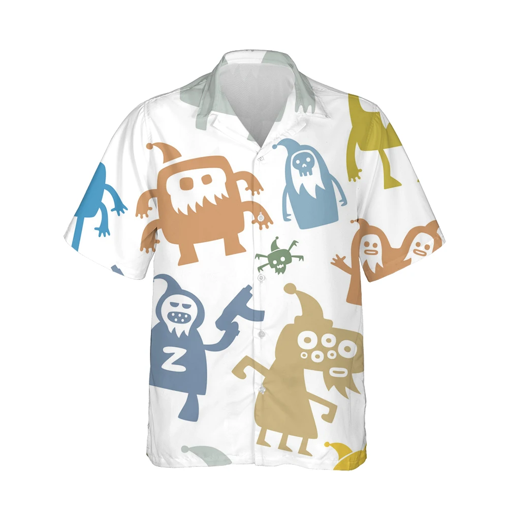 Jumeast 3d Abstract Funny Monster Printed Hawaiian Shirt Men Short Sleeve Fashion Anime Shirts Men Casual Loose Tops Streetwear