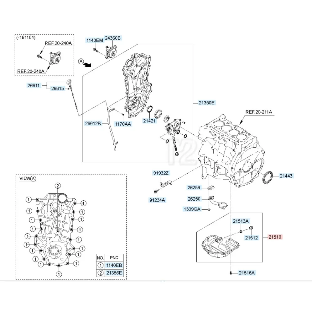 Сковорода ASSY-ENGINE OIL 21510-03HA0 для масла двигателя 2151003HA0 Hyundai Ioniq 17-22 Elantra 21 Kia Niro 17-21