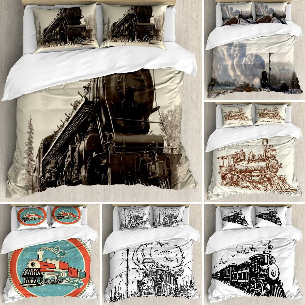 

Steam Engine Boy Duvet Cover Set, Antique Northern Train Railway Duvet Cover, Steel Industrial Theme Printing Bedding