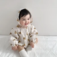 2022 spring and autumn clothing newborn baby girl baby bear long sleeve printed round neck triangle romper outfit clothes