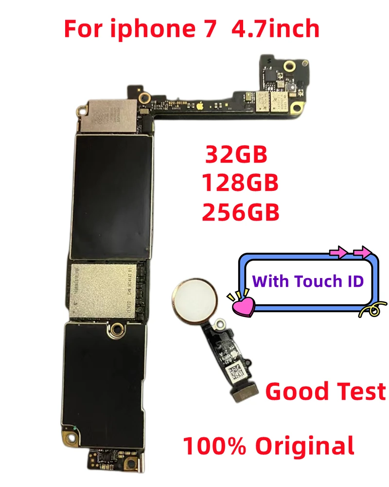 For Iphone 7 Motherboard With Touch ID/Without Touch ID,32GB 128GB 256GB  100% Original Free ICloud For Iphone 7 Logic Boards