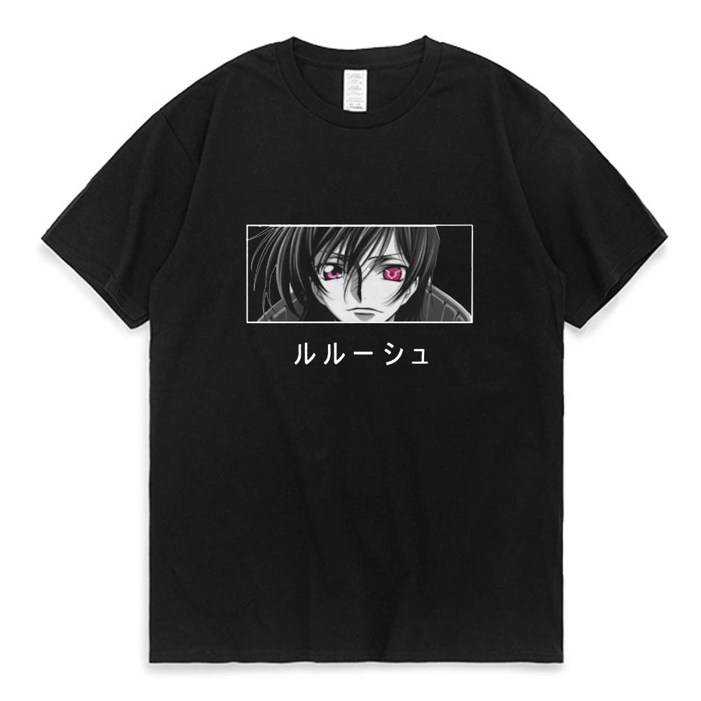 

Anime Code Geass Lelouch Lamperouge Retro Comic Print T-shirt Hip Hop High Street Black Crew Neck T Shirt Men Women New Tops