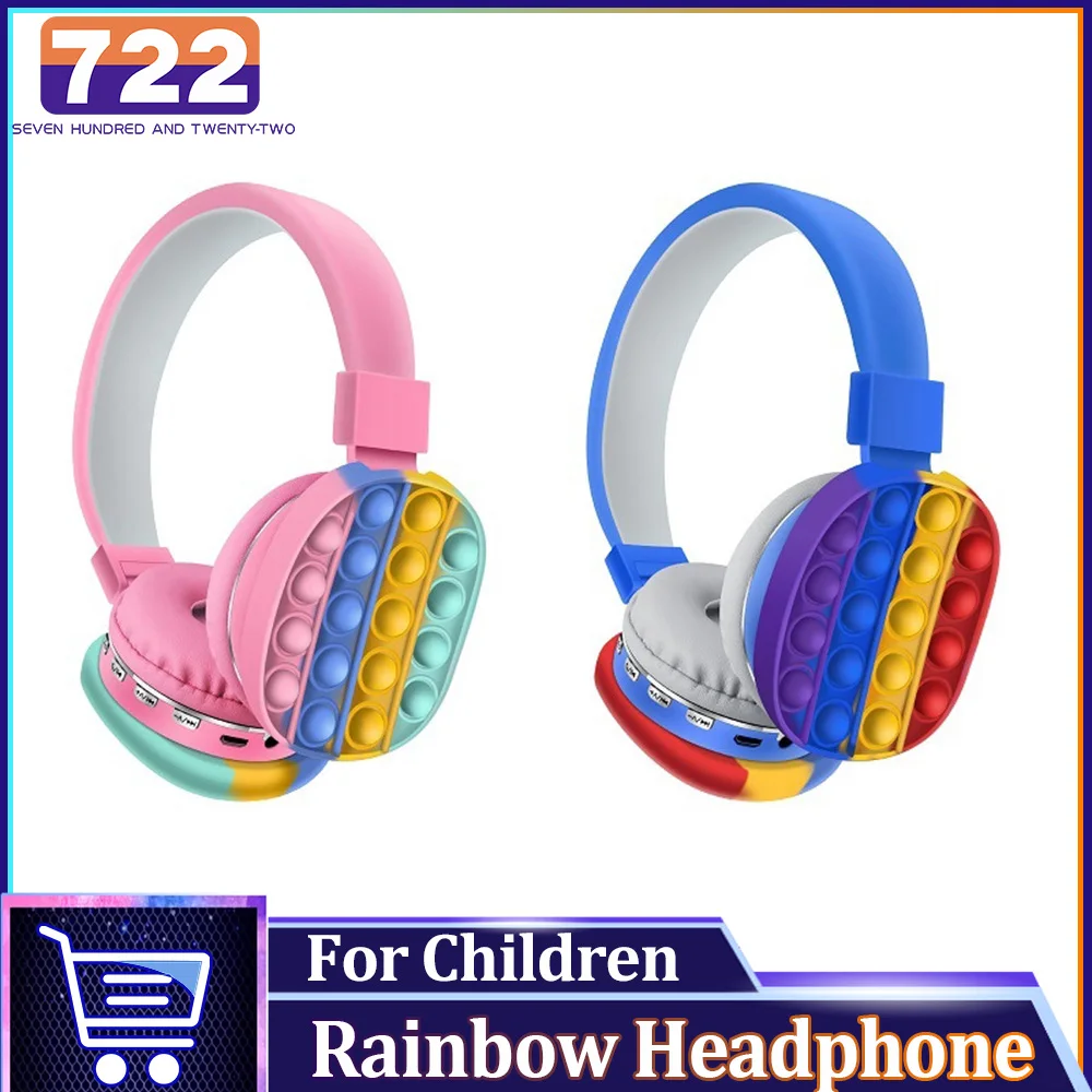 Wireless Bluetooth-compatible Headphones Cartoon Rainbow Headset Helmets Cute Sports Music Headsets For Children Girl Kids Gifts