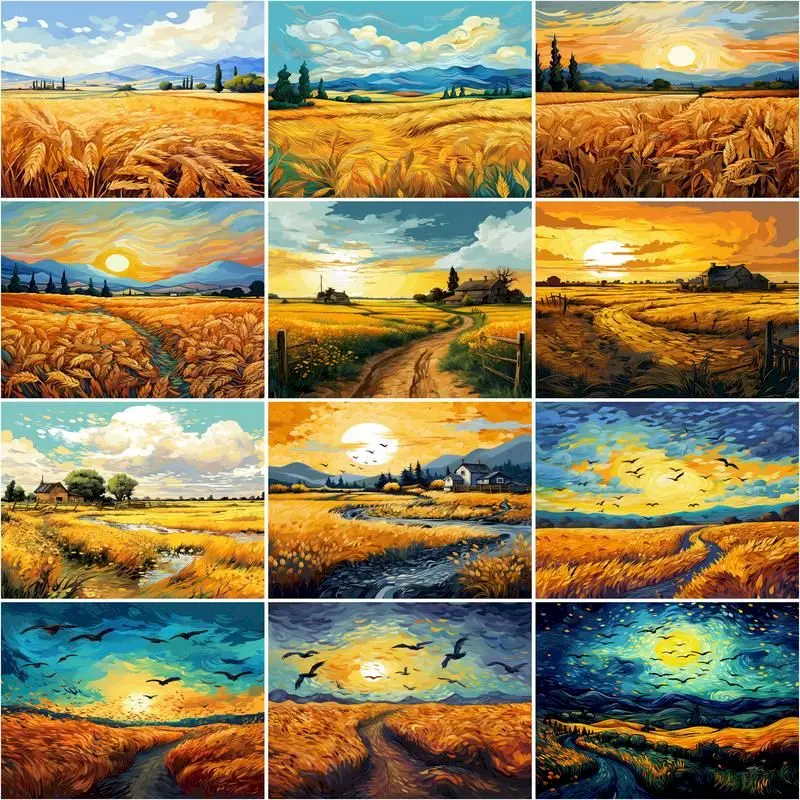 CHENISTORY-картина по номерам набор пейзажей пшеничного поля акриловая краска на