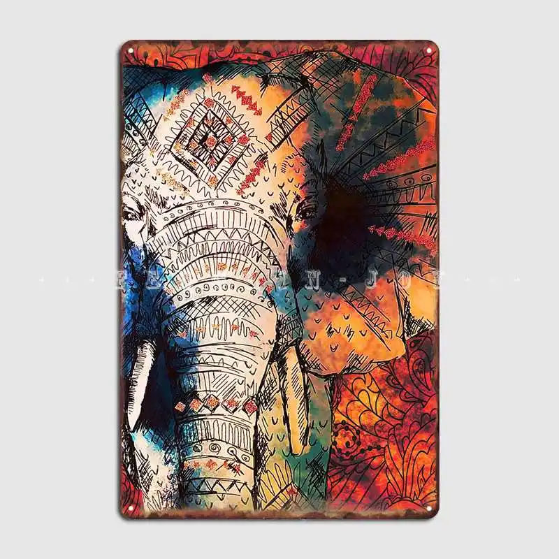 

Sketched Indian Elephant Poster Metal Plaque Club Decoration Kitchen Painting Decor Tin Sign Posters