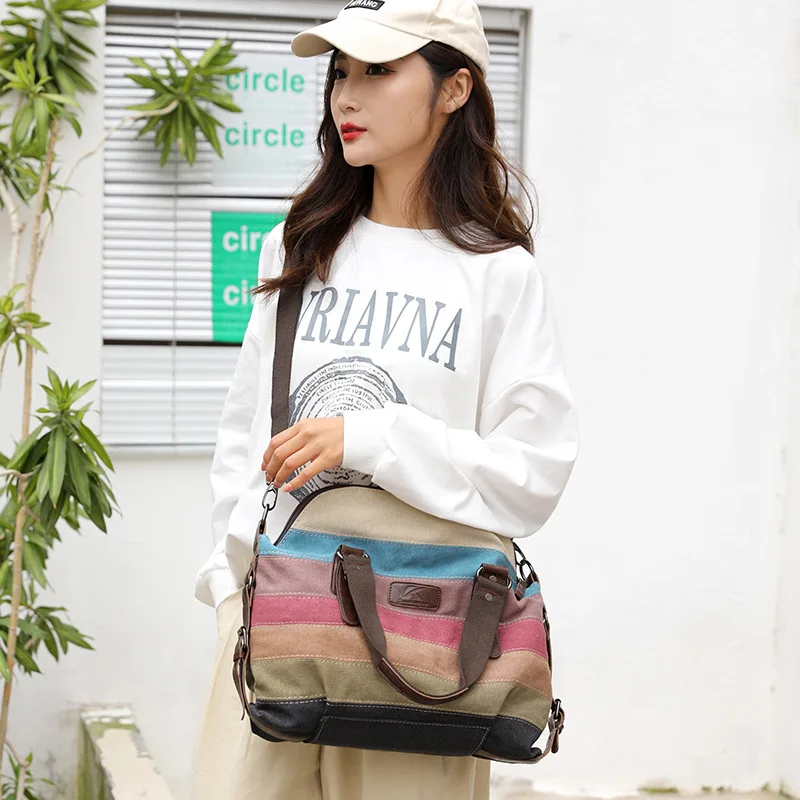 Women Gym Bag Canvas Fitness Bag Sports Casual Pocket Handbag Travel Pack Tote Shoulder Messenger Weekend Training Mochila Pouch