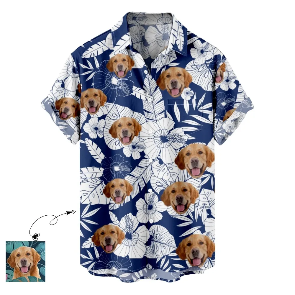 

Рубашка Aloha на заказ, рубашка с цветочным принтом и лицом, персонализированные мужские пляжные повседневные рубашки Aloha, Рубашка премиум-класса