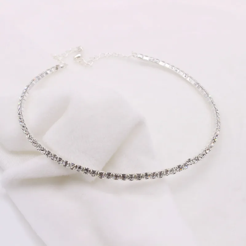 Wedding Bridal Choker Multi-lay Row Rhinestone Crystal Necklace Silver Plated Jewelry For Women Necklaces Elegant Girl Love Gift