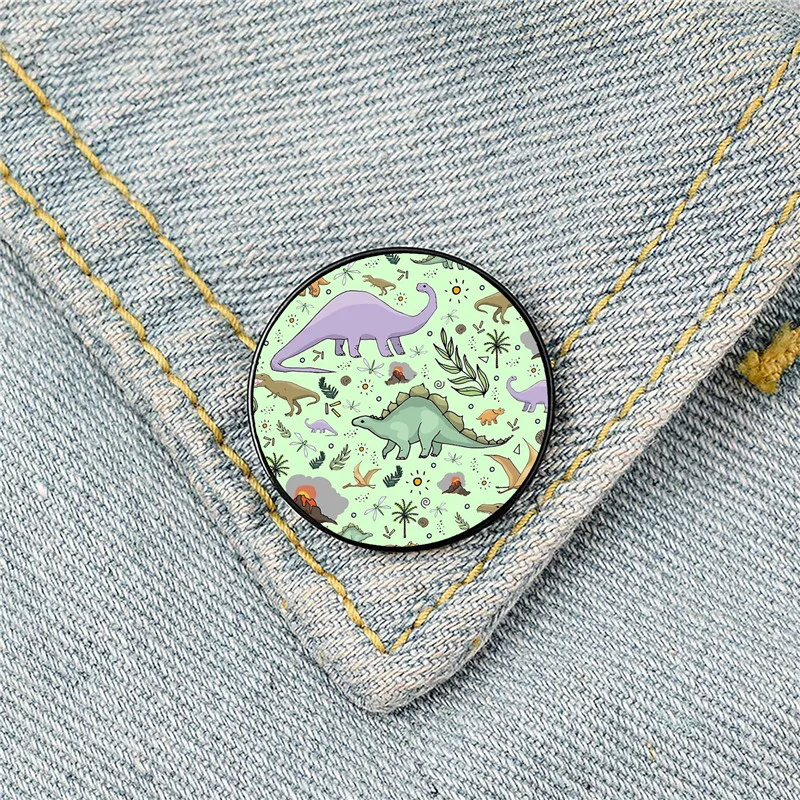 

Dinosaurs in Green Printed Pin Custom Funny Brooches Shirt Lapel Bag Cute Badge Cartoon enamel pins for Lover Girl Friends