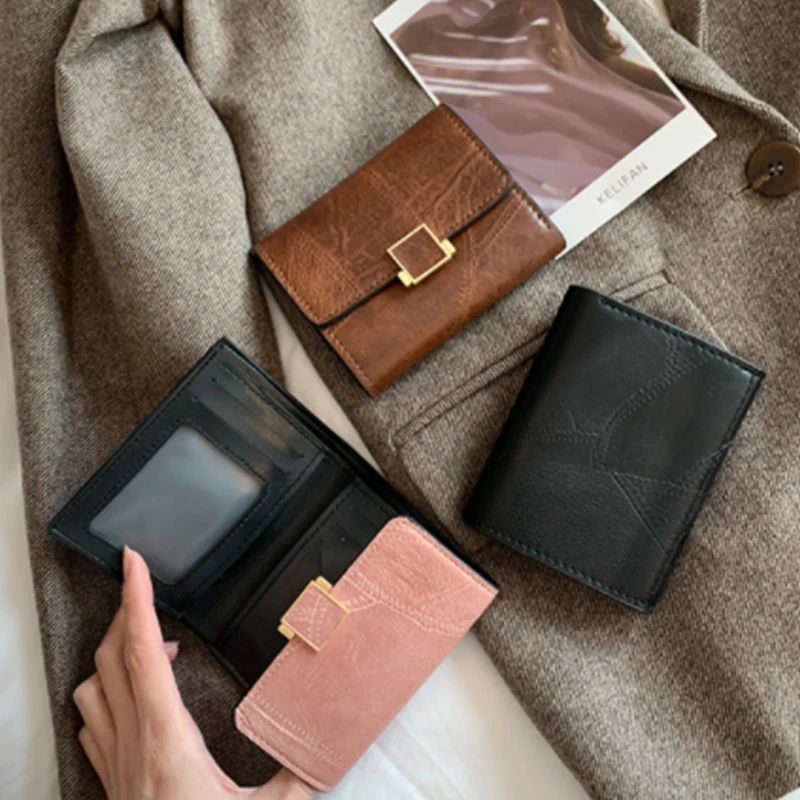 New PU Leather Wallets for Women Short Purses Female Plaid Purses Card Holder Wallet Fashion Woman Small Photo Wallet Clutch Bag