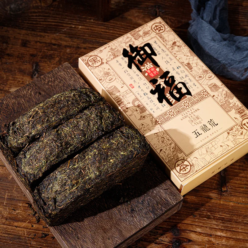 

China Hunan Anhua JiShengHou Dark Chinese Tea Ancient Handicraft Workshop Golden Flower Fuzhuan Tea Brick 1000g/Gift Box Tea Pot