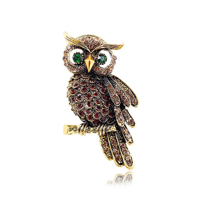 Full Rhinestone Big Owl Brooches for Women Unisex Vintage Shiny Zircon Animal Birds Brooches Pin Hijab Scarf Buckle Couple Jewel