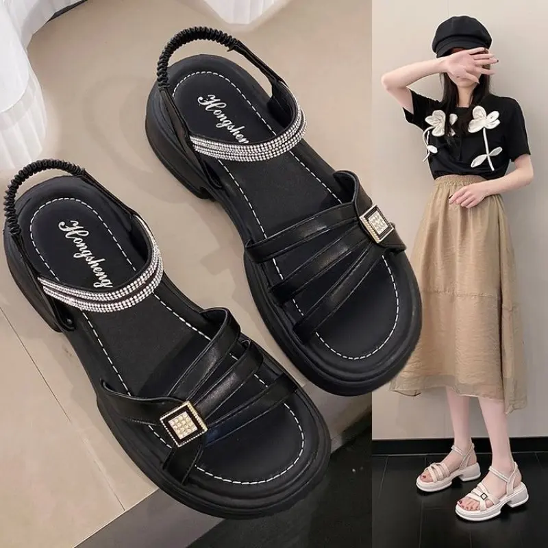 

2023 Summer Gladiator Women Sandals Fashion Open Toe Soft Sole Flats Shoes Ladies Elgant Outdoor Rome Beach Dress Sandalias New