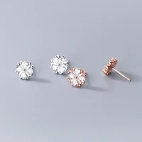 925 sterling silver rose gold sweet four leaf diamond flower small stud earrings for women girls crystal zircon flower earrings