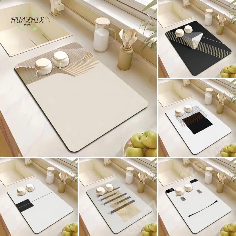 

Geometric Art Pattern Kitchen Waterproof Mat Drain Pad for Coffee Machine Placemat Super Absorbent Anti-Slip Anti-Bacteria Decor