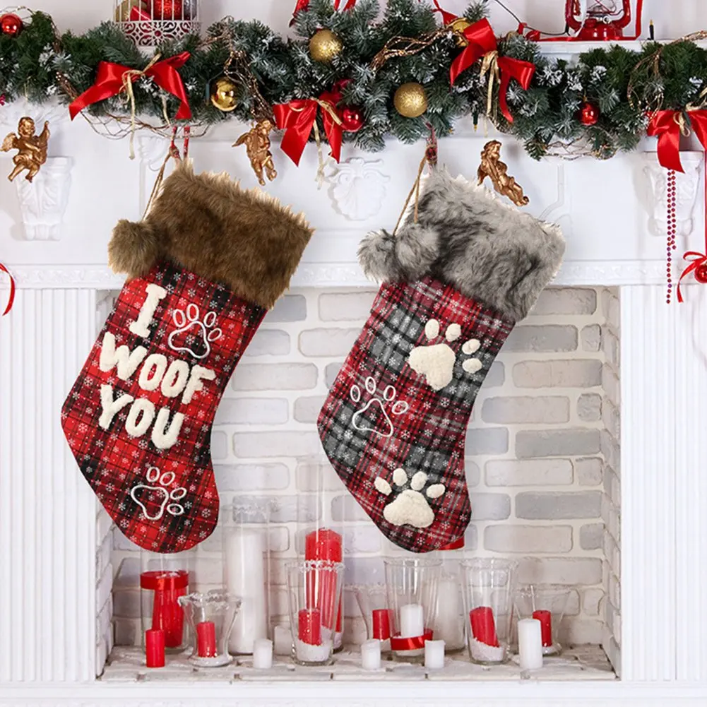 

Милые рождественские чулки, Чулки для домашних животных, собак, кошек, лап, носки, 3D Подвески на рождественскую елку, подарки, сумки для домаш...