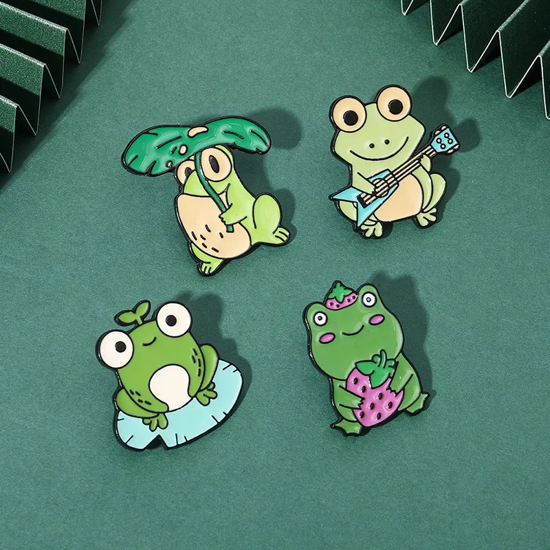 

Cute Frog Enamel Pins Animal Kids Backpack Bag Badges Demin Jacket Clothes Brooches Child Gift