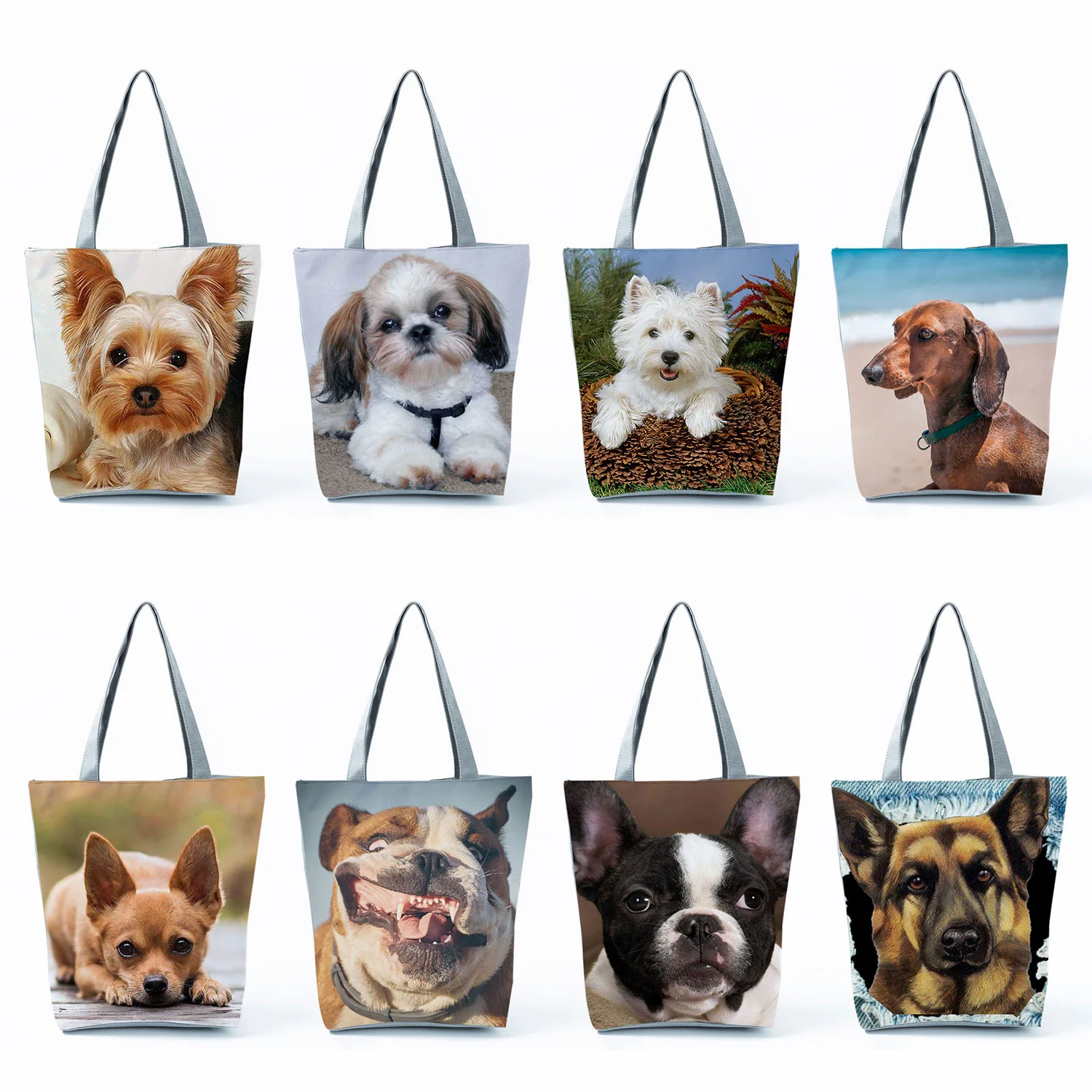 

Cute W2023 Dog Handbags For Women Customizable Groceries Pug Retriever Shopping Bags Foldable Animal Large Capacity Shoulder Bag