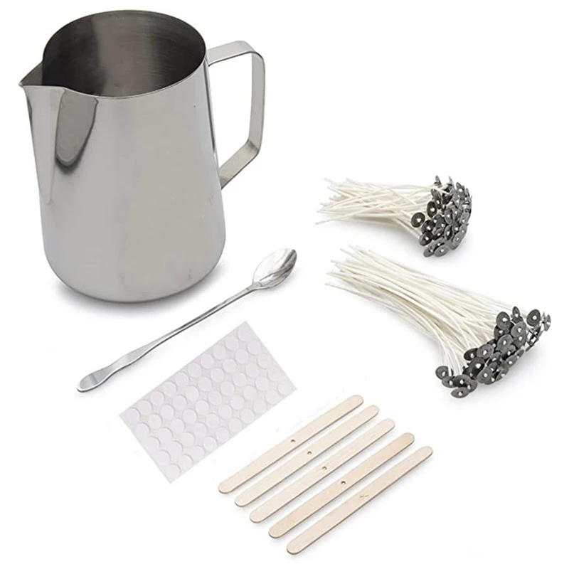 

Hot YO-Candle Making Pouring Pot 2000Ml Stainless Steel Dripless Pouring Spout Container - Complete With Spoon, Candle Wicks