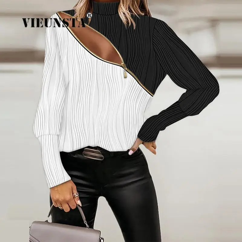 

Женская винтажная блузка на молнии, с длинным рукавом