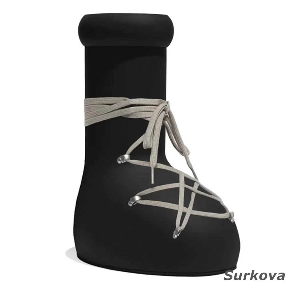 2023New Cartoon Boots Women's Shoes Rain Boots Round Toe and Mid-Leg Boots with Thick Soles and Black Cross Straps Fashion Boots