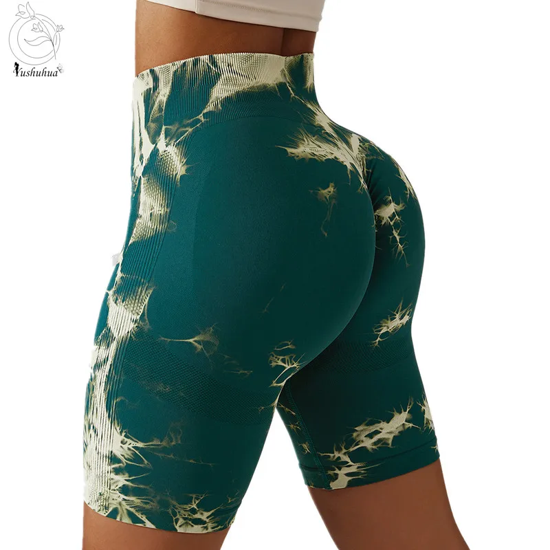 

Yushuhua Tie dye Seamless Workout Shorts Leggings Women Summer Athletic High Waisted Pants Fitness Running Clothing Yoga Shorts