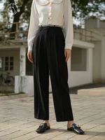 dushu slightly fat lady empire waist full length trouser casual black suit pants office lady waist patchwork design staight pant