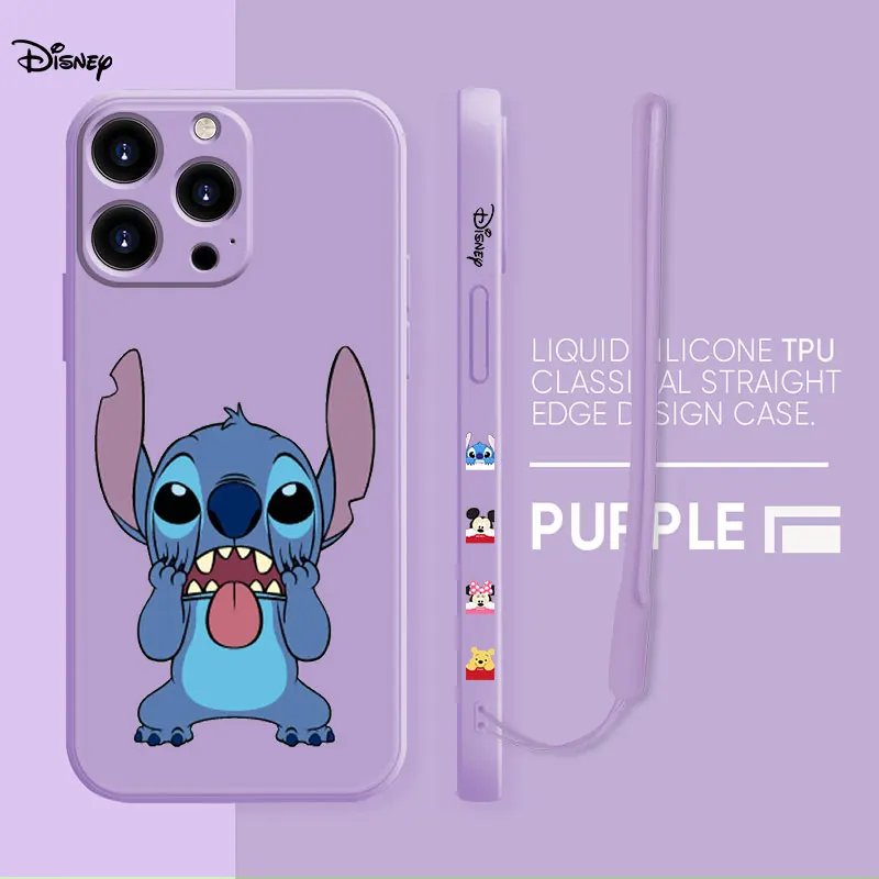 

Luxury Liquid Phone Case For iPhone 11 13 12 Pro XR Max XS X 8 7 6 6S Plus SE SE2 Mini Square Silicone Cover Cute Stitch
