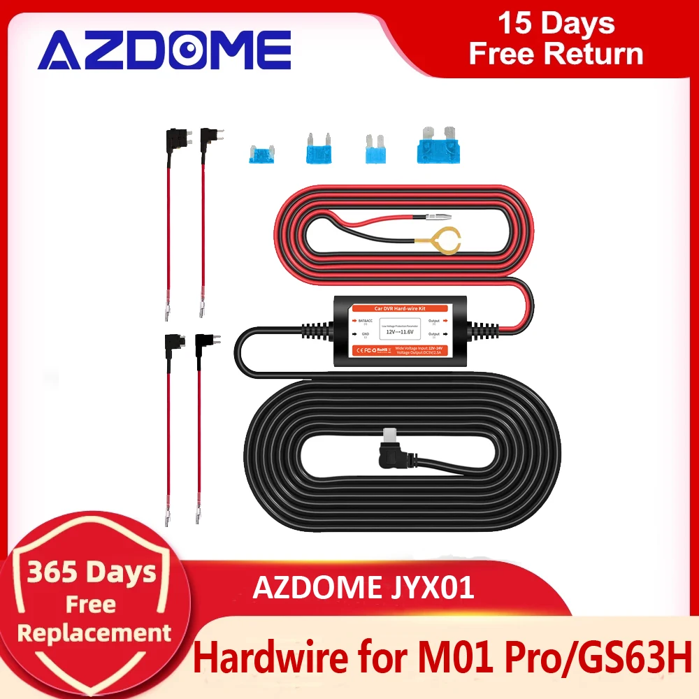 

Кабель адаптера питания AZDOME Mini USB, 12/24 в до 5 В, для видеорегистратора M11 M01 Pro GS63H PG02, защита от низкого напряжения