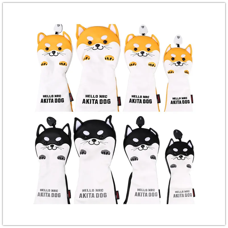 

Akita dog golf club head cover 1\3\5\UT full set wood club cover cartoon cap cover Waterproof golf ball head cover