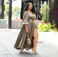 african dresses for women 2022 plus size clothes bronzing deep v neck slim slit sexy boubou dress africa traditional wear