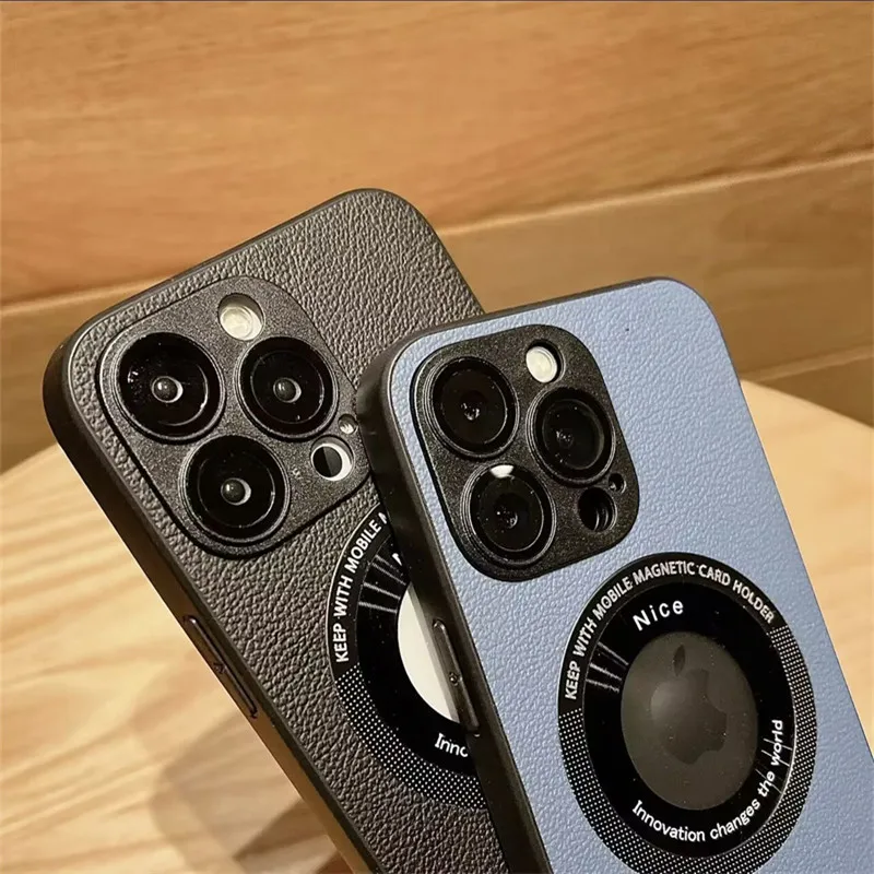 Роскошный магнитный матовый кожаный чехол с отверстием для логотипа iPhone14 13 12 11Pro