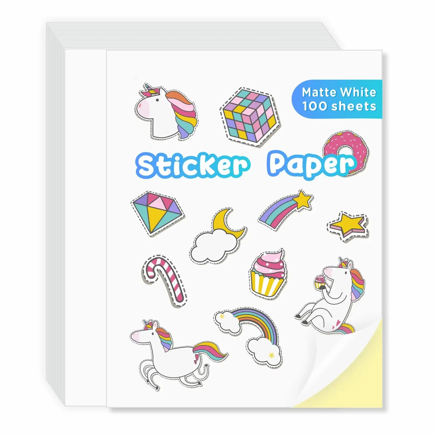 100Sheets Matte White A4 Sticker Paper Strong Adhesive Comaptile With Injet And Laser Printers Cutting Machines For Office Home