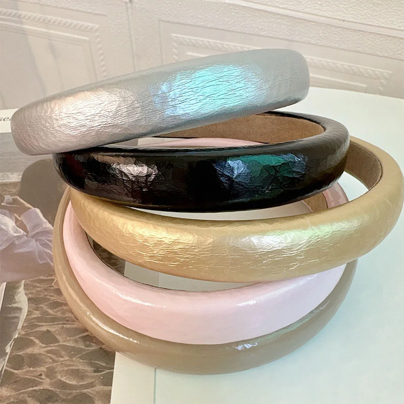 

Summer Korean PU Leather Solid Color Simple Hairbands For Woman Girl Cute Temperament Designer Head Band Fashion Accessories