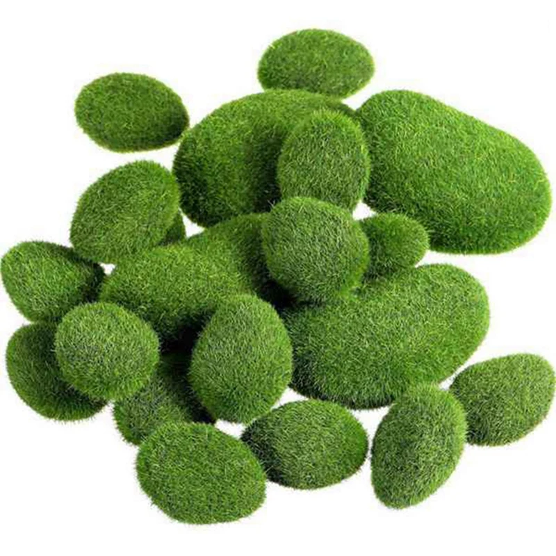 

200 Pieces 2 Sizes Artificial Moss Rocks Decorative Faux Green Moss Covered Stones