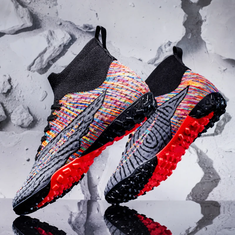 R.xjian High Ankle Soccer Shoes Men 32-46 Large Size TF/FG  Outdoors Training Football Boots Non-slip Indoor Cleats Kids