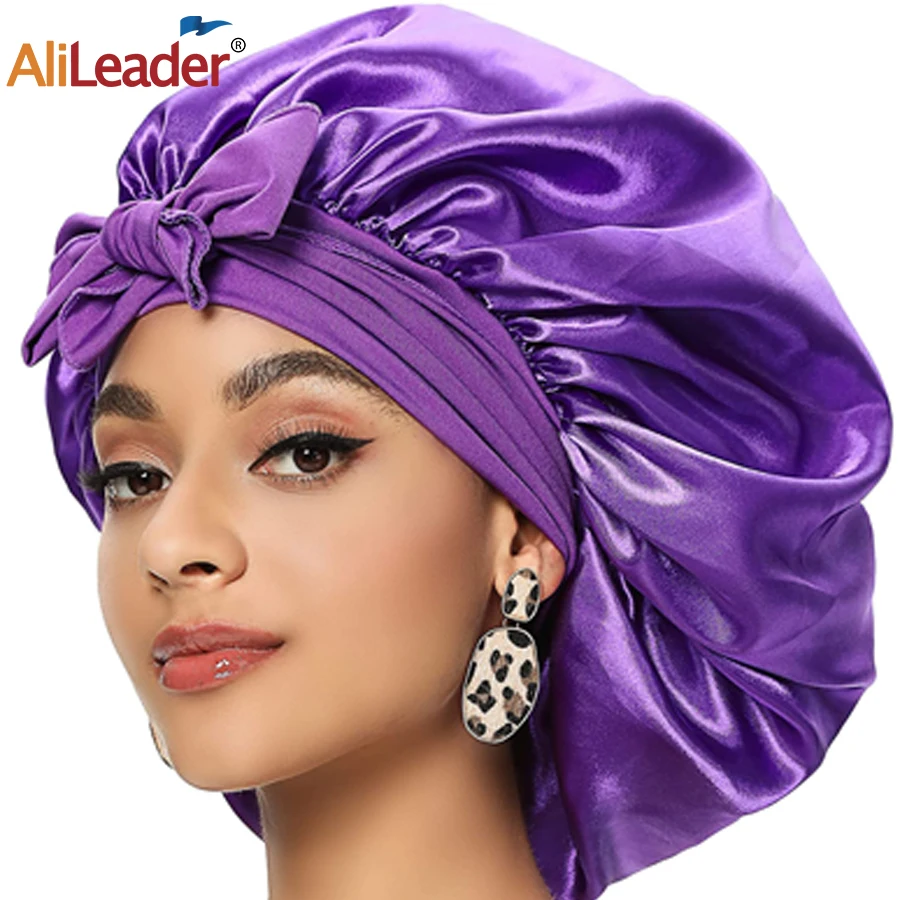 

2Pcs Satin Bonnet Silk Bonnet For Sleeping Hair Bonnet Adjustable Bonnet With Tie Band Sleep Bonnet Night Cap Cover For Women