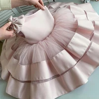 puffy layers pink flower girl dresses satin princess bow one shoulder kids first communion birthday party gowns new year